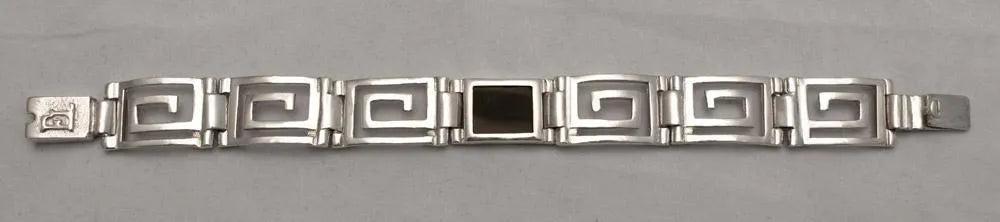 Greek Key Meander Bracelet in Sterling Silver with onyx (B-94)