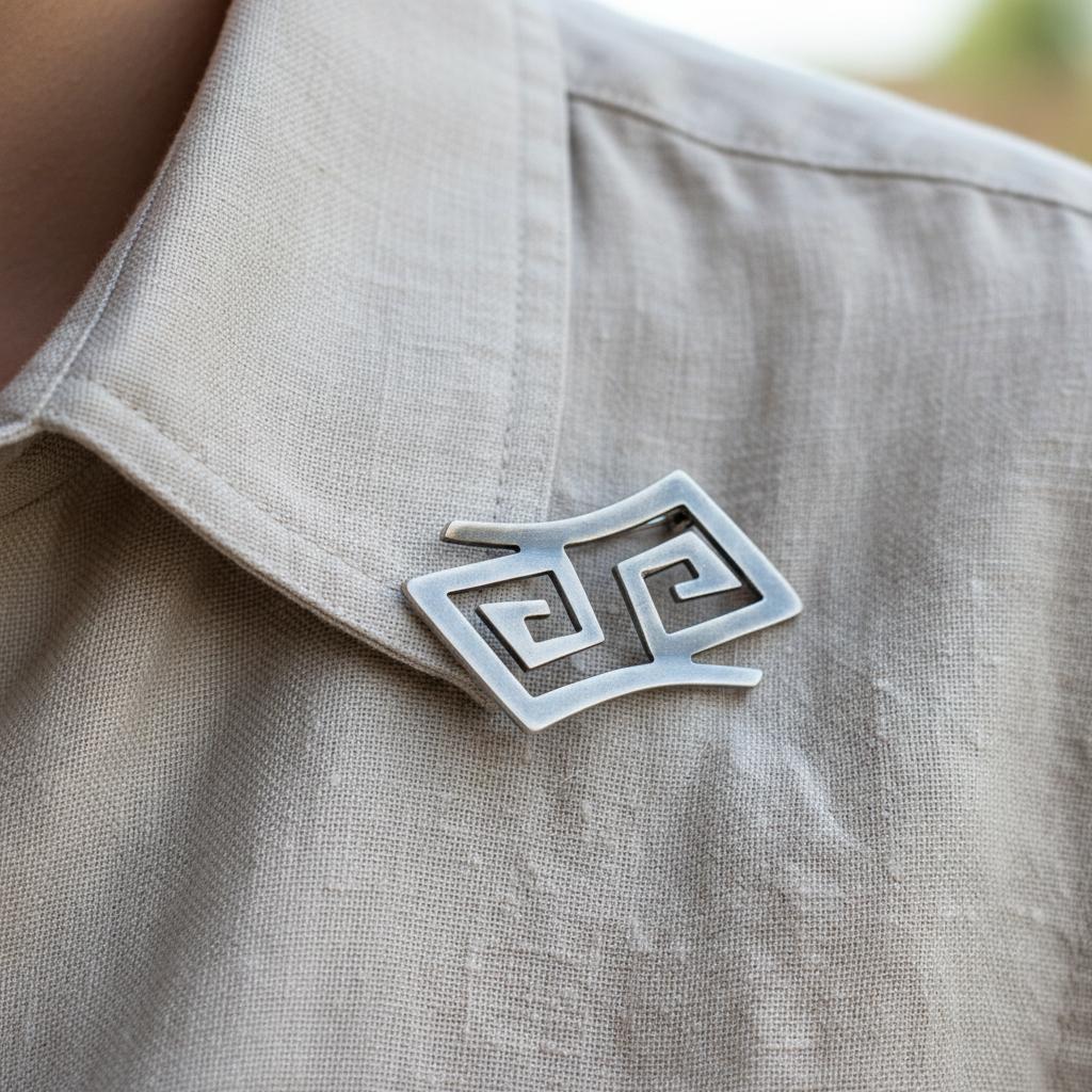 Greek Key Meander Brooch in Sterling Silver (K-63)