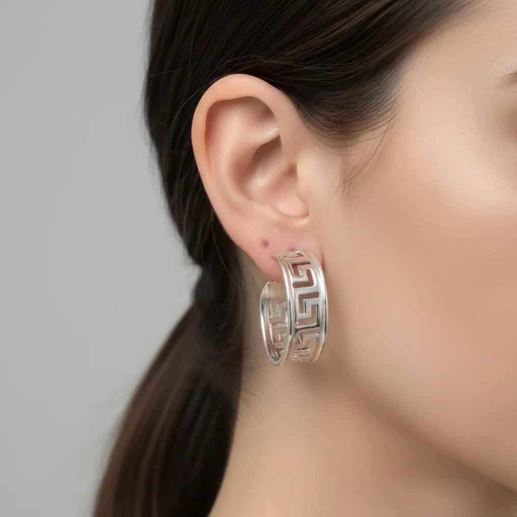 Greek Key Meander Earrings in sterling Silver (AG-06)