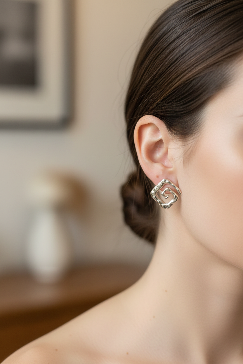 Greek Key Meander Earrings in sterling Silver (AG-14)