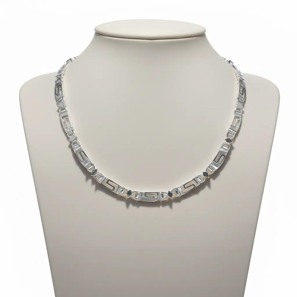 Greek Key Meander Necklace in Sterling Silver (PE-03)