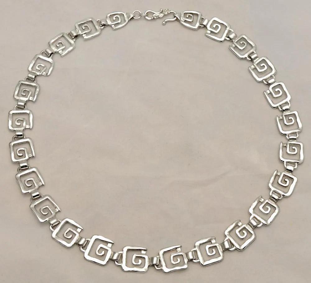 Greek Key Meander Necklace in Sterling Silver, (PE-08)