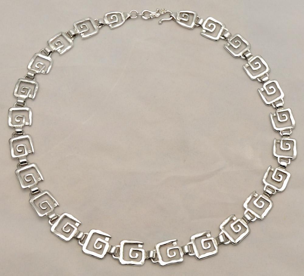 Greek Key Meander Necklace in Sterling Silver, (PE-08)