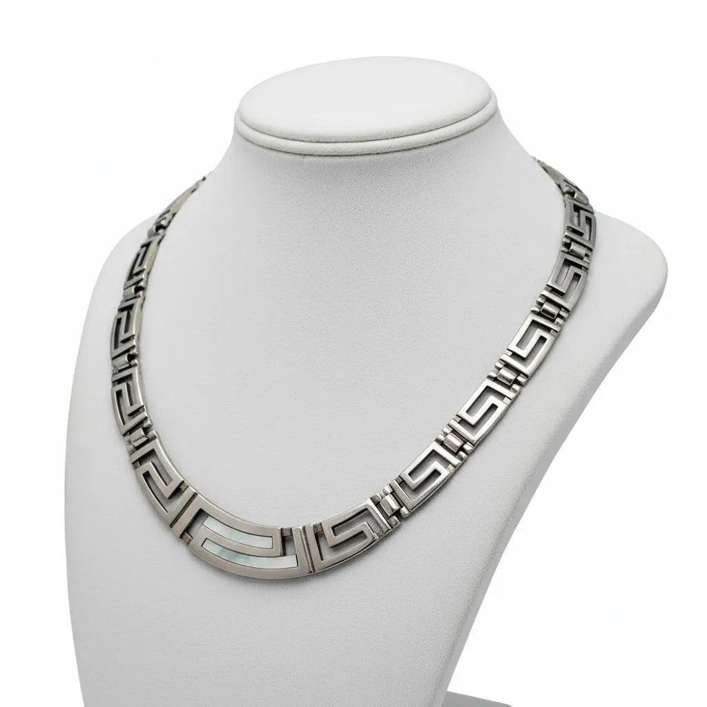 Greek Key Meander Necklace in Sterling Silver (PE-10)