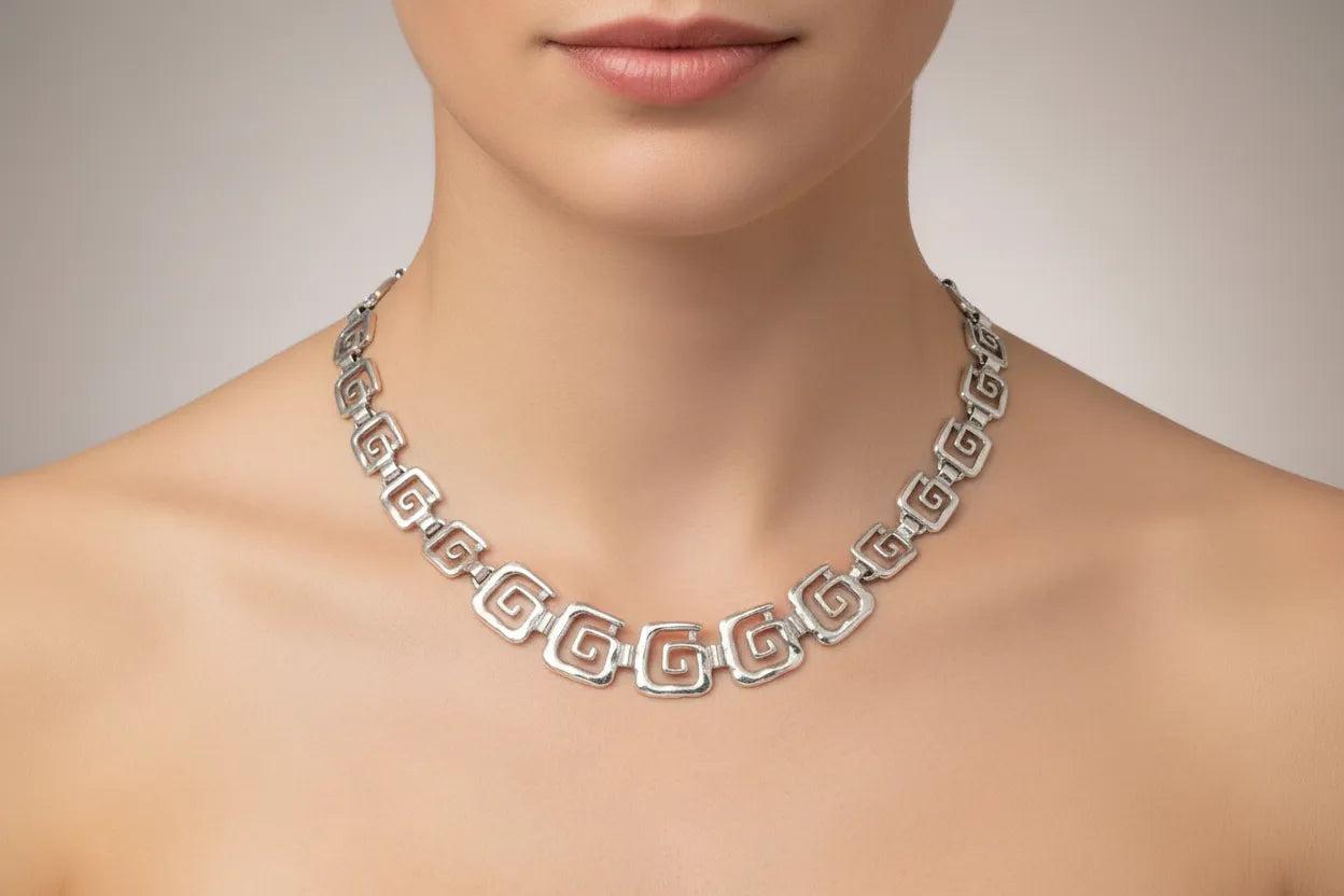 Greek Key Meander Necklace in Sterling Silver (PE-11)