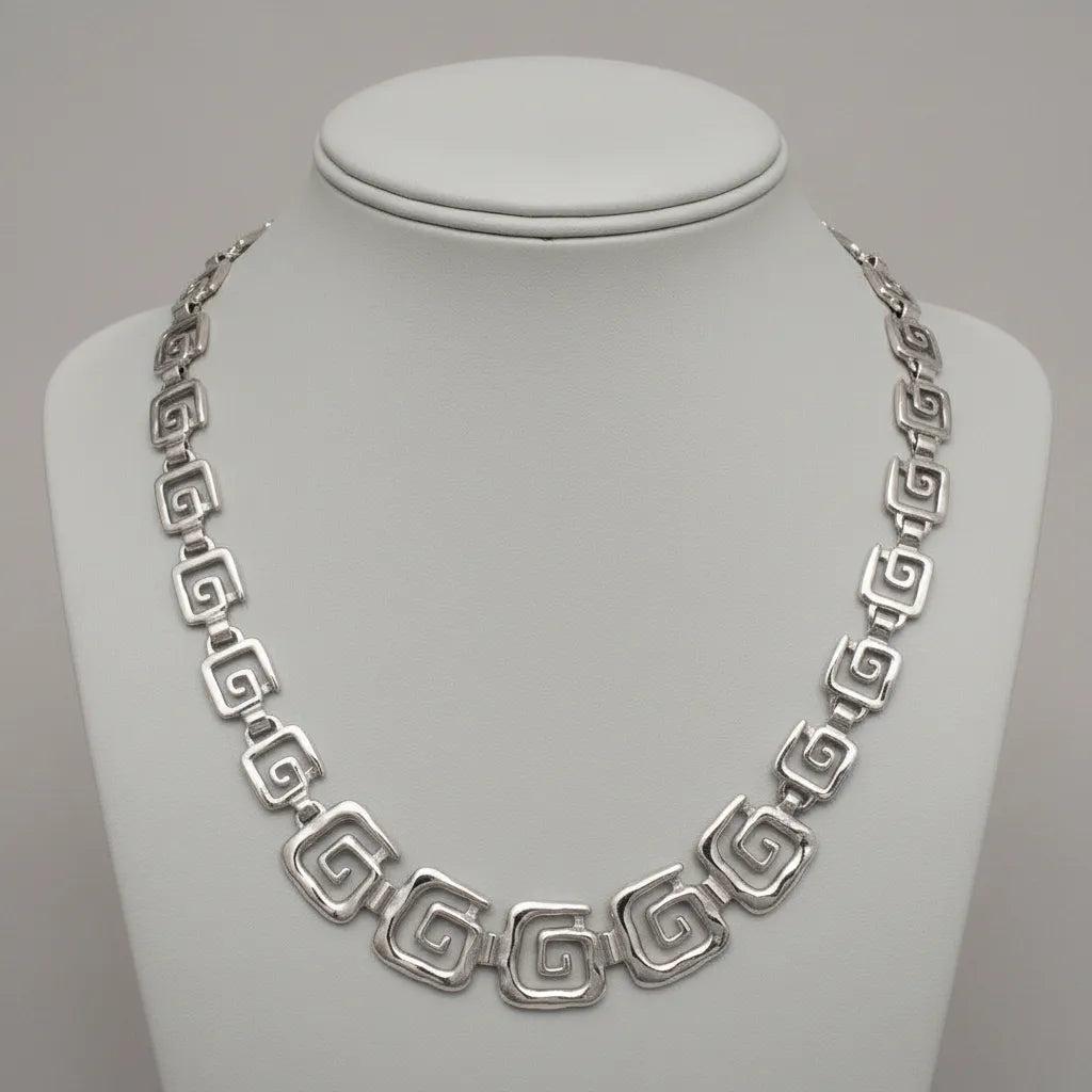 Greek Key Meander Necklace in Sterling Silver (PE-11)