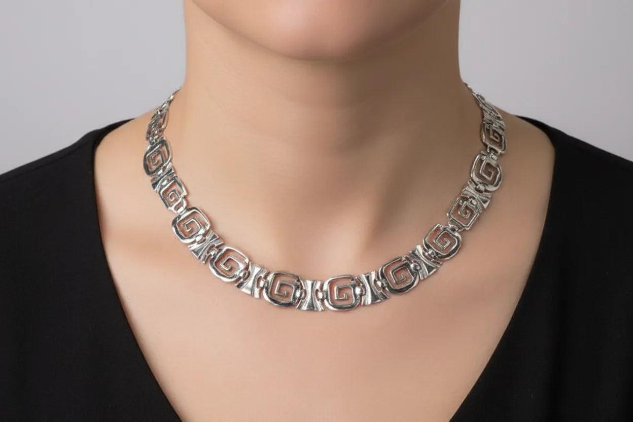 Greek Key Meander Necklace in Sterling Silver (PE-17)