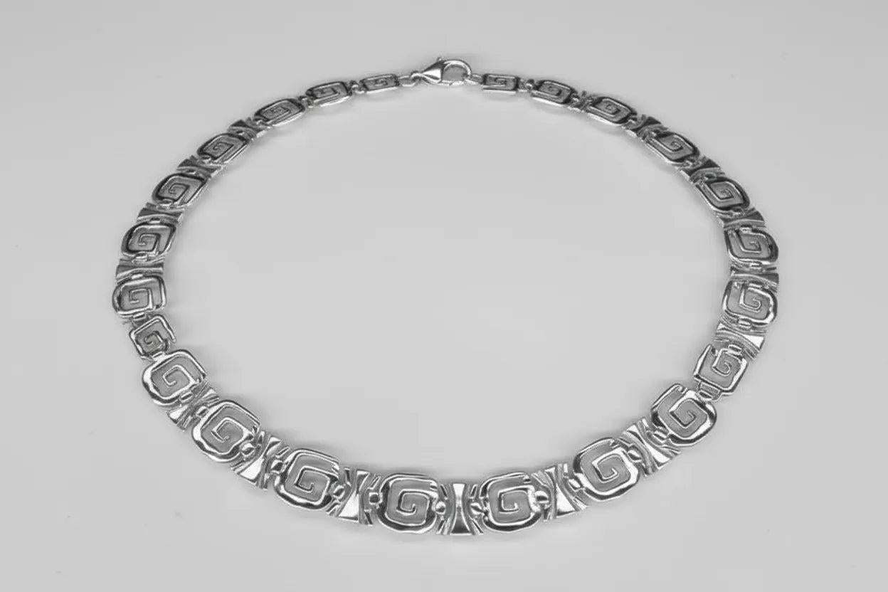 Greek Key Meander Necklace in Sterling Silver (PE-17)
