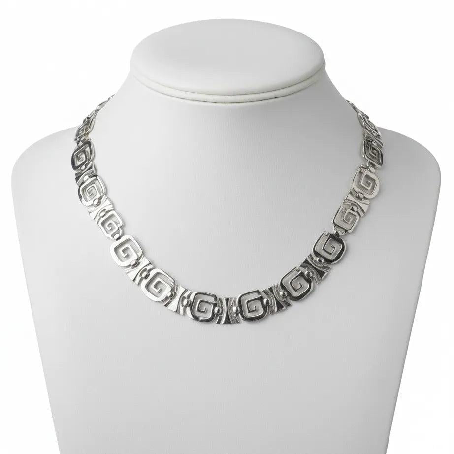 Greek Key Meander Necklace in Sterling Silver (PE-17)
