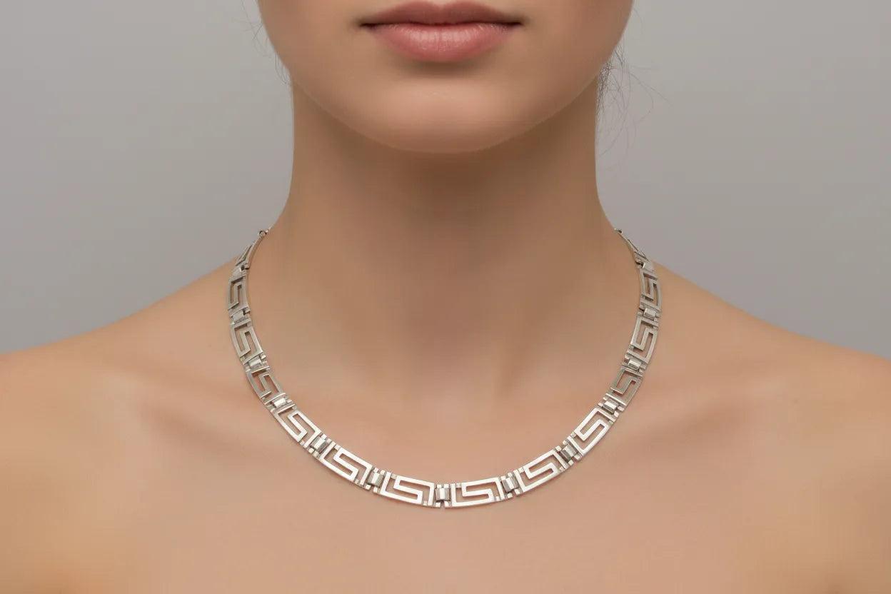 Greek Key Meander Necklace in Sterling Silver (PE-26)