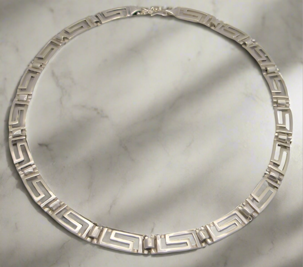 Greek Key Meander Necklace in Sterling Silver (PE-26) - ELEFTHERIOU EL