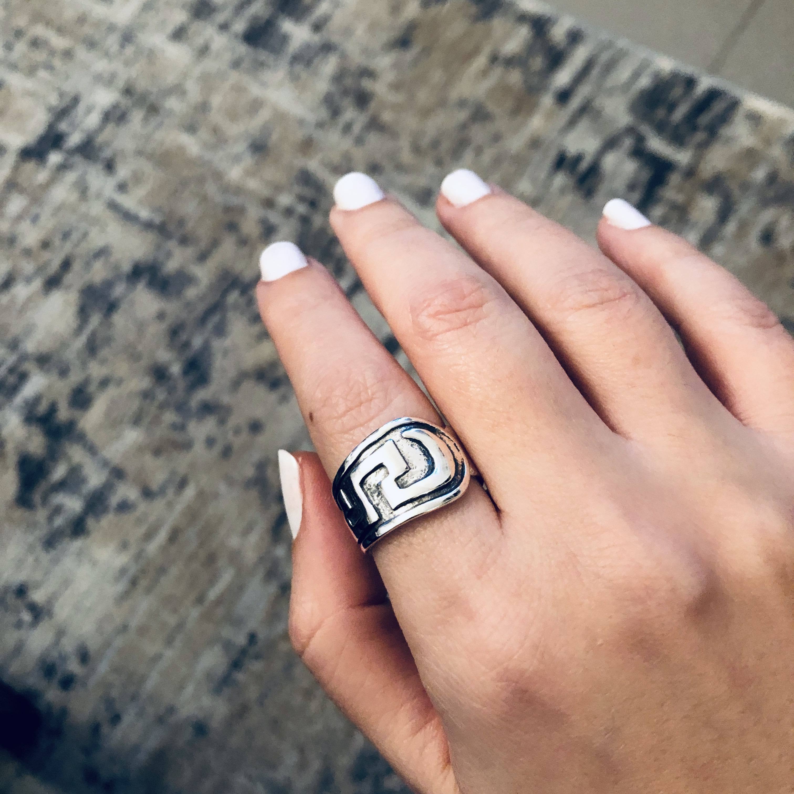 Greek Key Meander Ring in Sterling Silver (DT-74) - ELEFTHERIOU EL