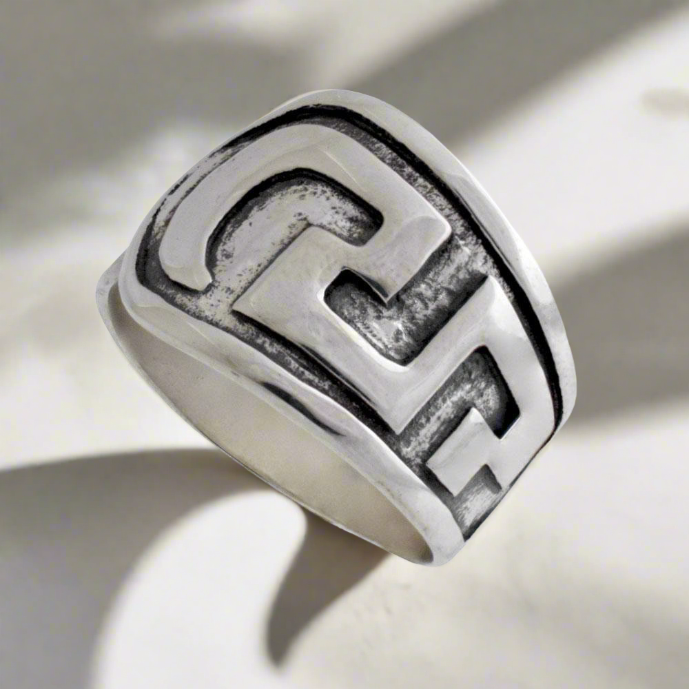 Greek Key Meander Ring in Sterling Silver (DT-74) - ELEFTHERIOU EL