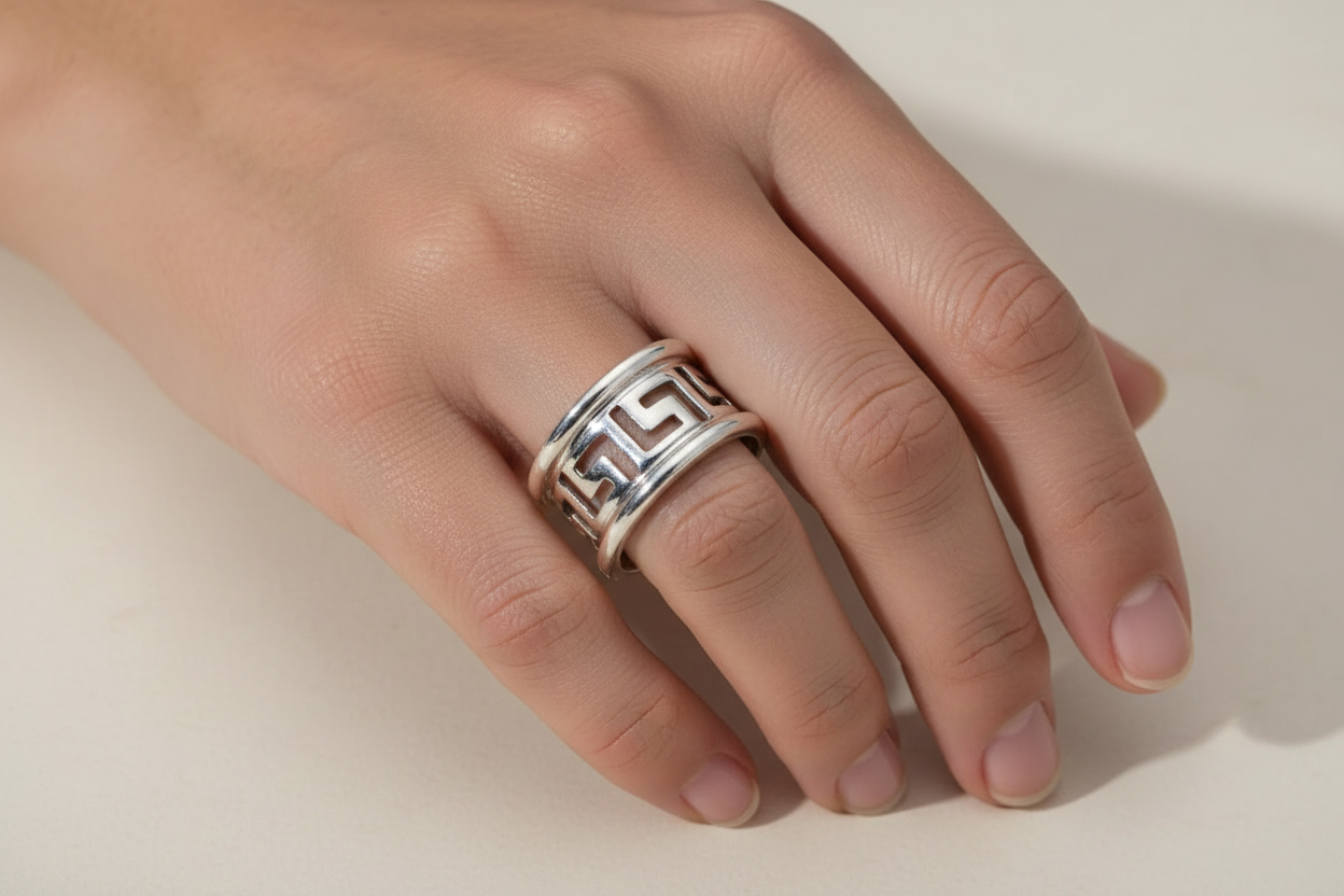 Greek Key Meander Ring in Sterling Silver, Meander Ring (DT-67)