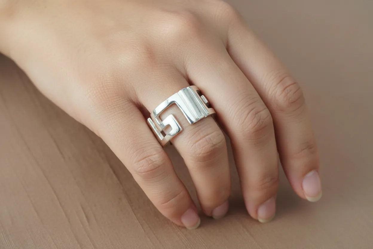 Greek Key Meander Ring in Sterling Silver, Meander Ring (DT-78)