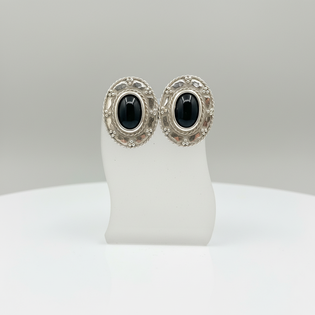 Greek Oval Earrings in Sterling silver with Gemstone (GT-02)