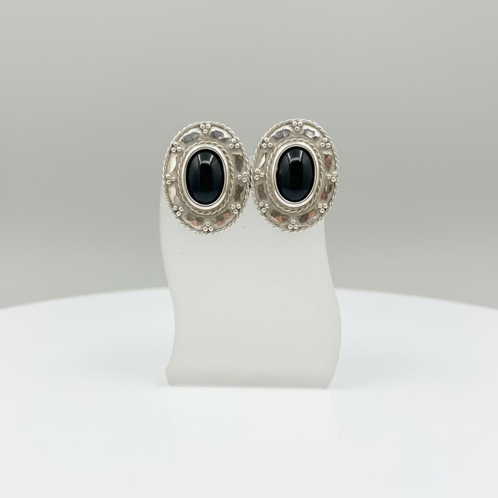 Greek Oval Earrings in Sterling silver with Gemstone (GT-02)