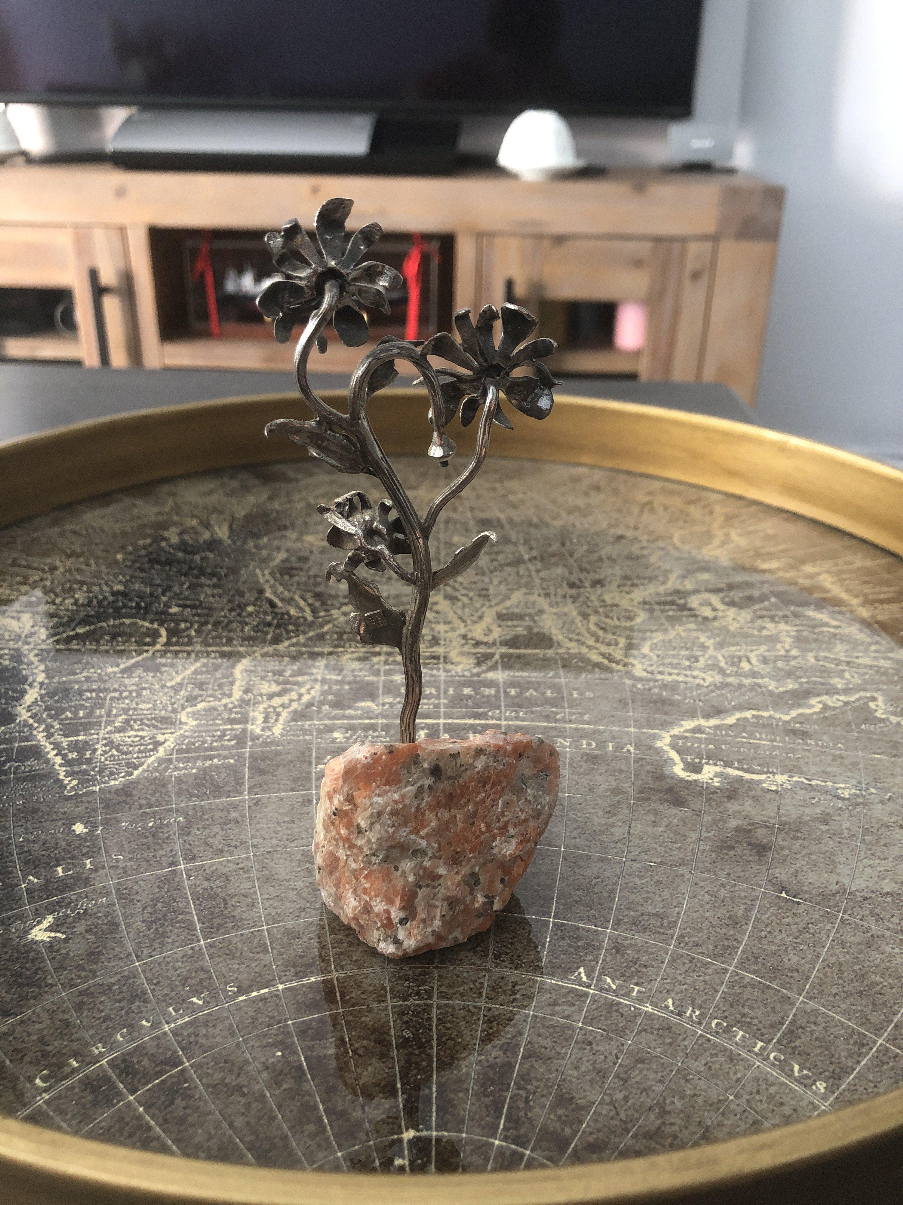 Greek Sterling Silver Daisy, Daisy decor, limestone base, home decor, table decor, silver flower, floral decor