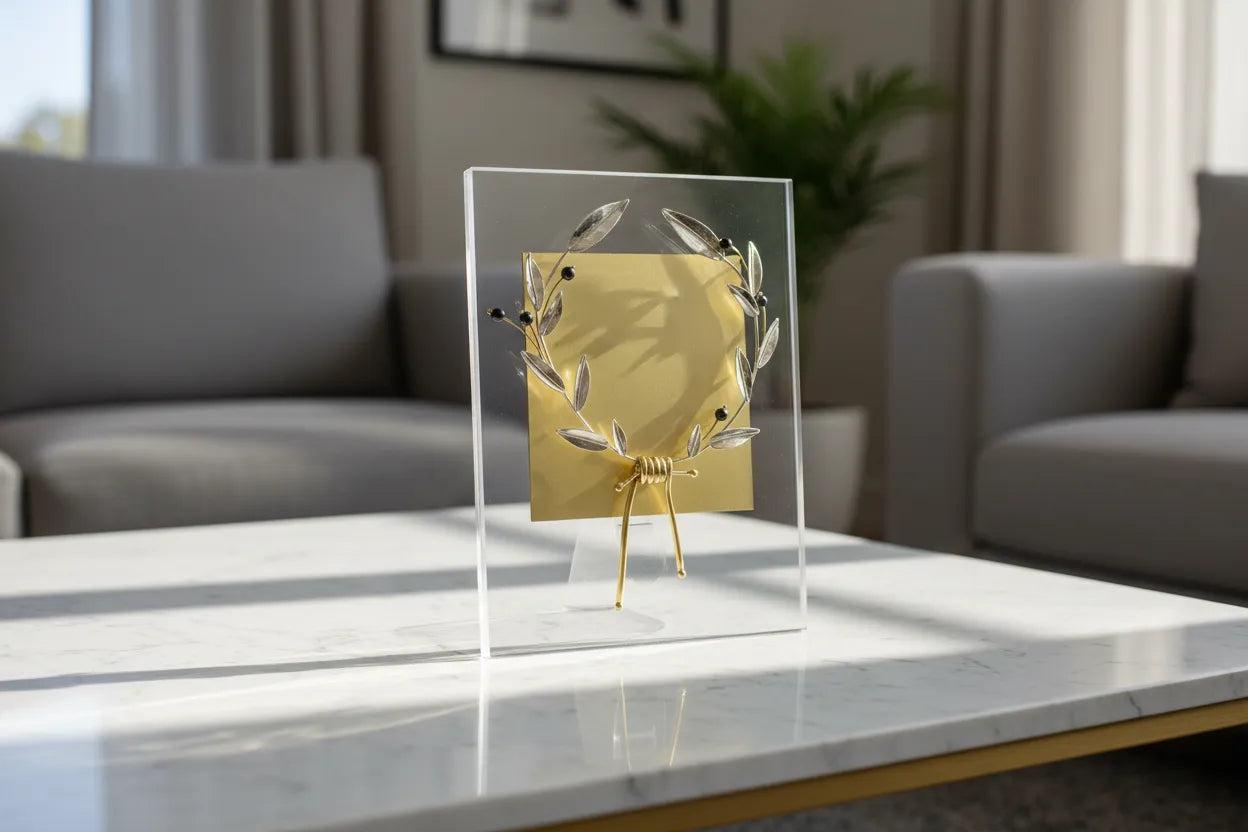 Greek Sterling Silver Laurel leaf Wreath Kotinos on plexiglass (A-91)