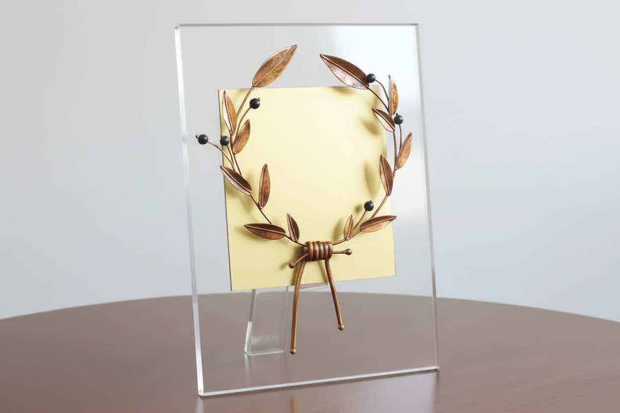 Greek Sterling Silver Laurel leaf Wreath Kotinos on plexiglass (A-91)