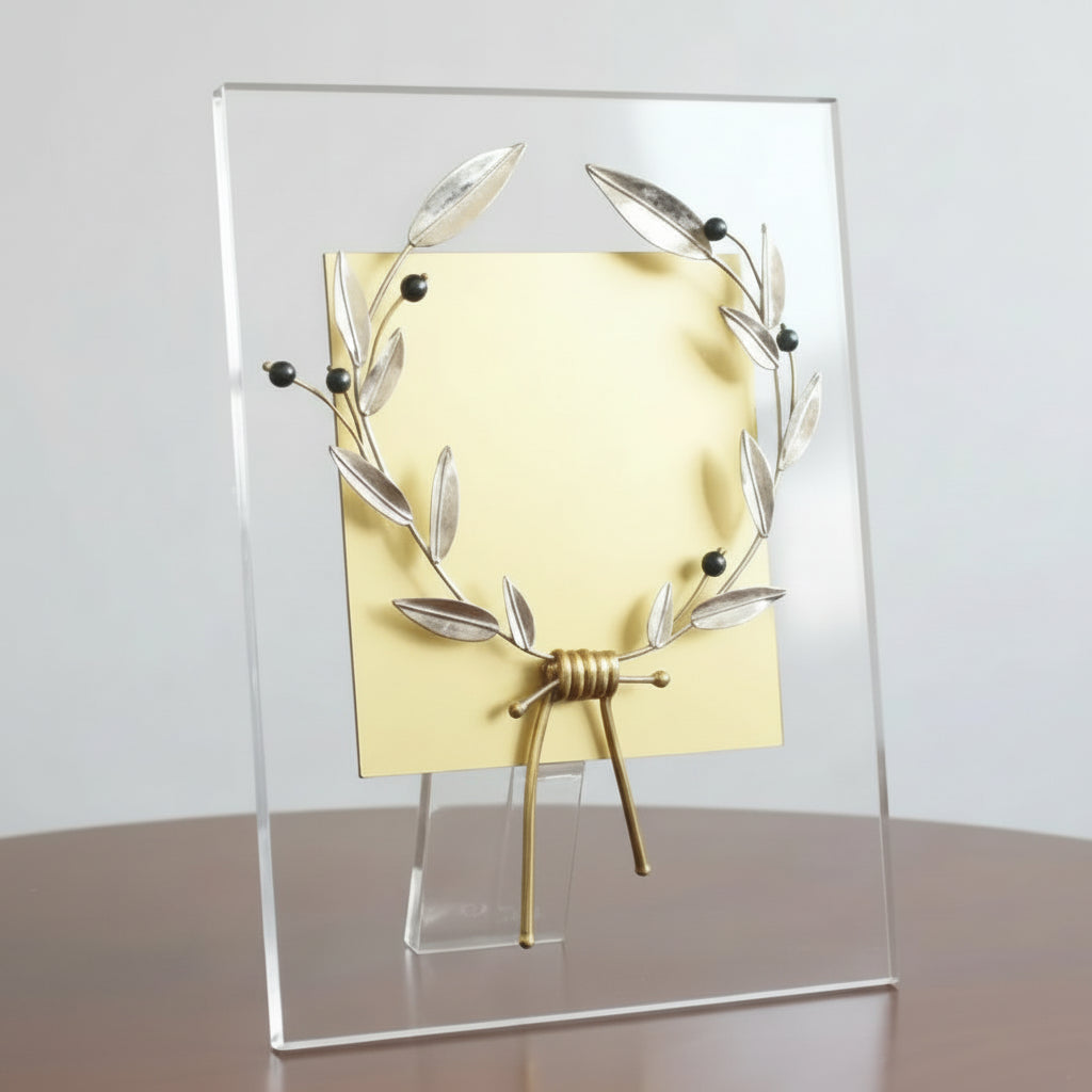 Greek Sterling Silver Laurel leaf Wreath Kotinos on plexiglass (A-91)