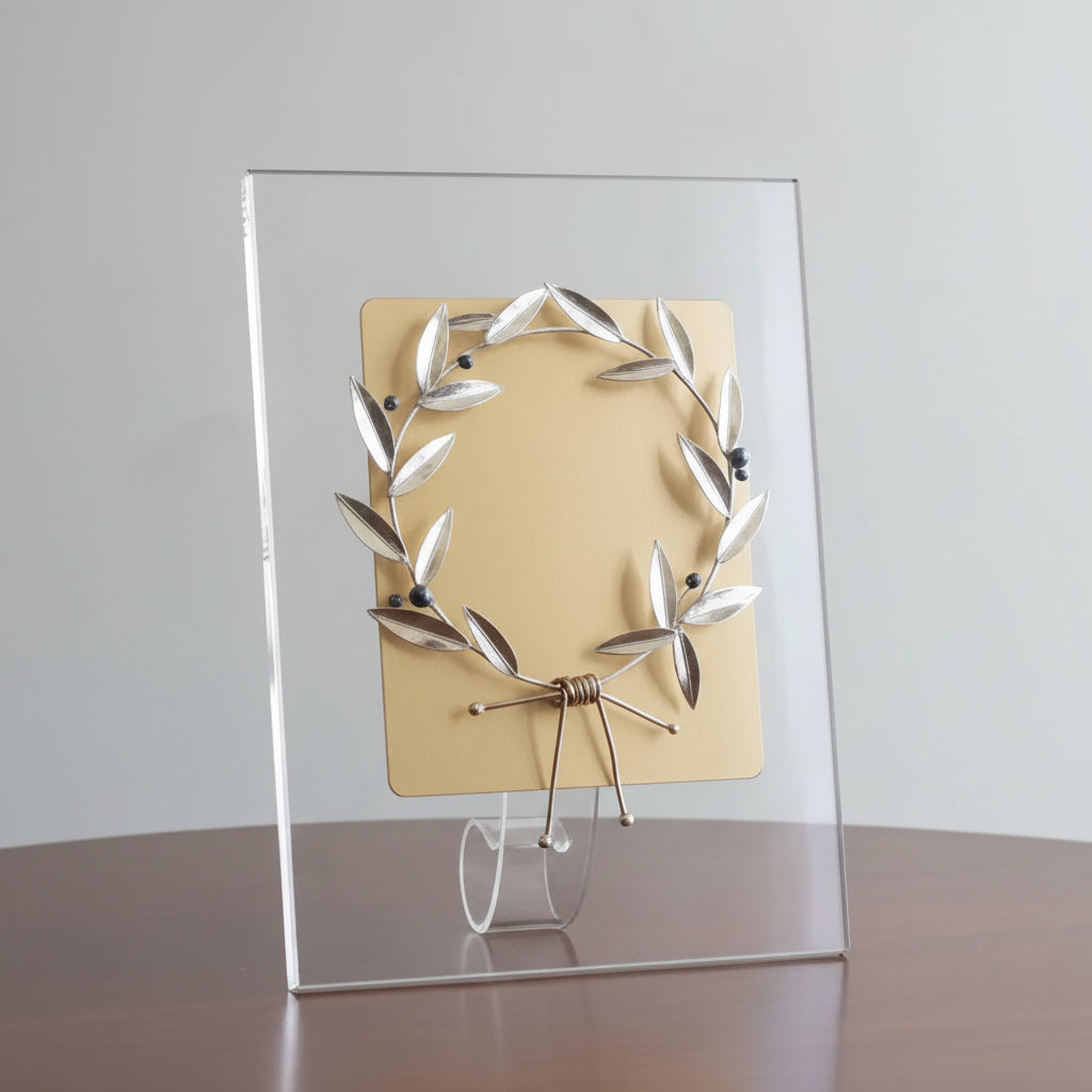 Greek Sterling Silver Olive leaf Wreath Kotinos on plexiglass (A-93)