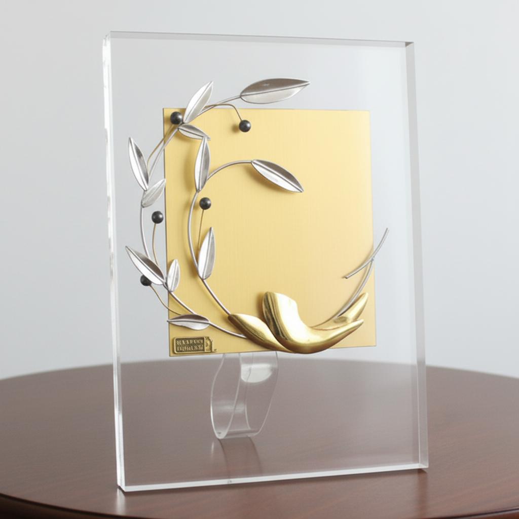 Greek Sterling Silver Olive leaf Wreath Kotinos on plexiglass (A-94)