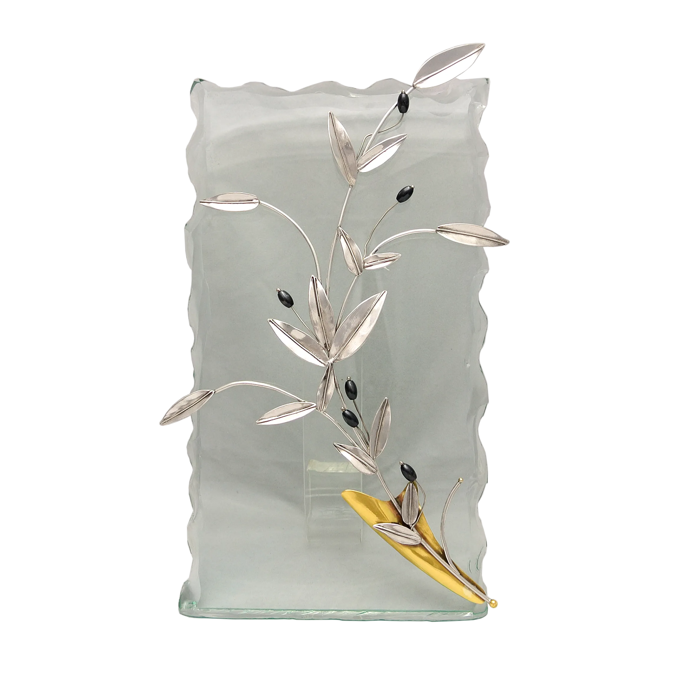 Greek Sterling Silver Olive leaf Wreath on glass (A-44-4)