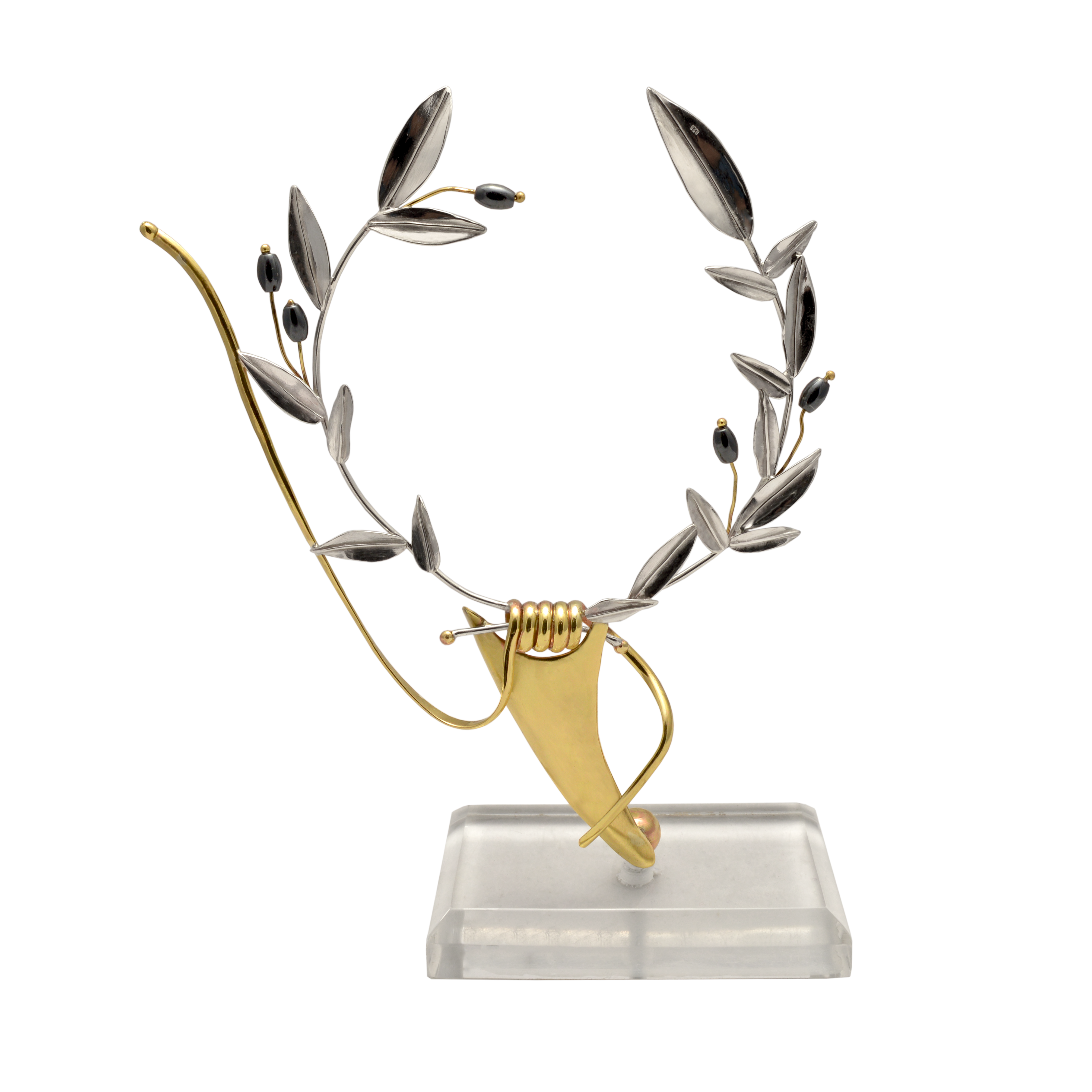 Greek Sterling Silver Olive leaf Wreath on glass (A-47-8) - ELEFTHERIOU EL