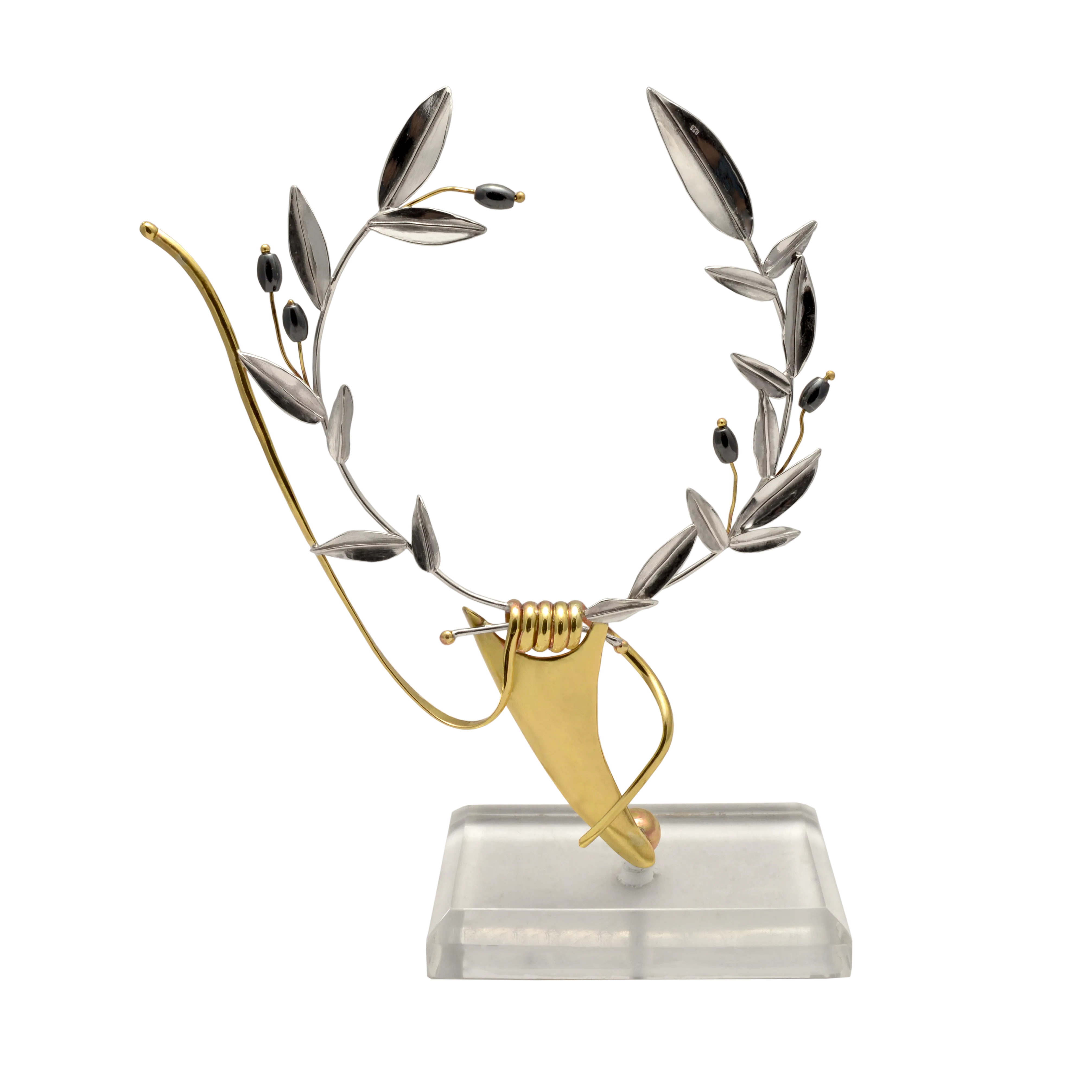 Greek Sterling Silver Olive leaf Wreath on glass (A-47-8)