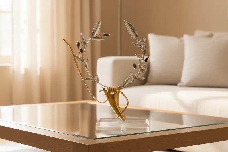 Greek Sterling Silver Olive leaf Wreath on glass (A-47-8)