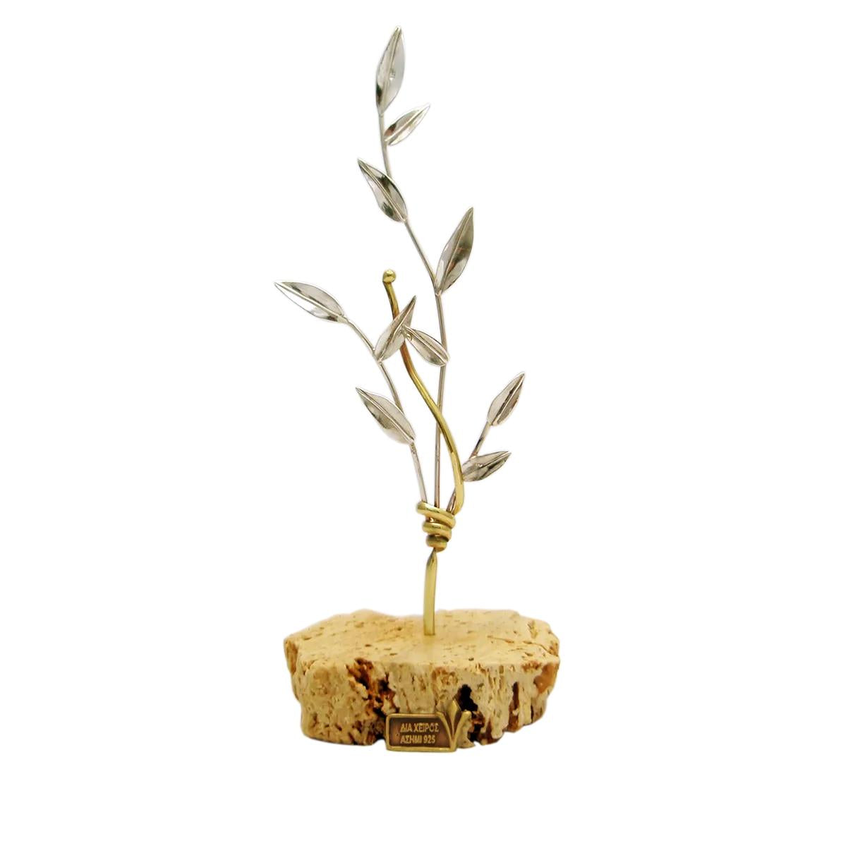 Greek Sterling Silver Olive leaf Wreath on limestone (A-47-04)