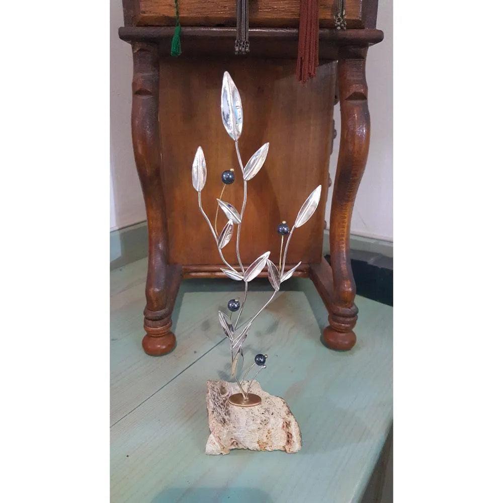 Greek Sterling Silver Olive leaf Wreath on limestone (A-47-04)