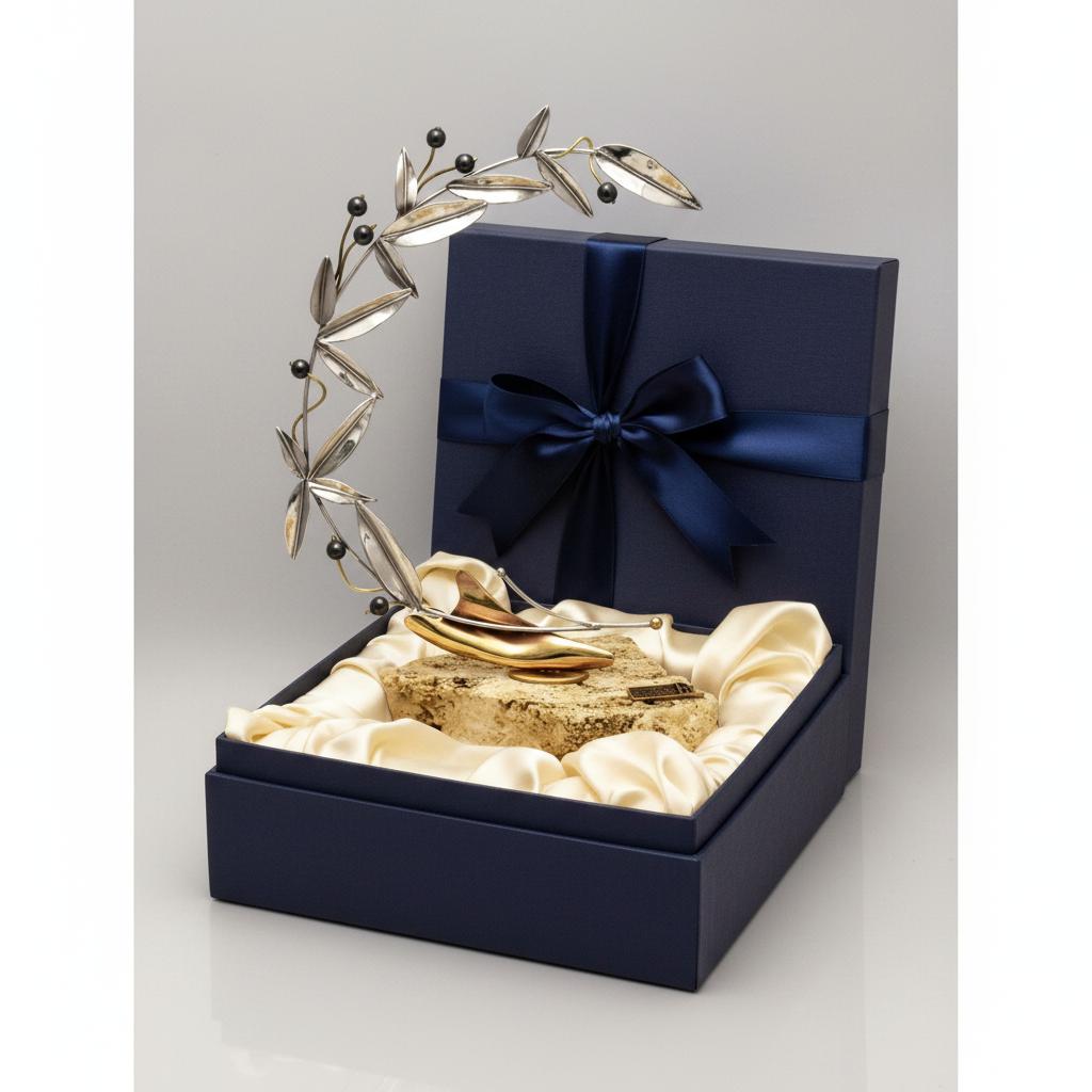 Greek Sterling Silver Olive leaf Wreath on limestone (A-84)