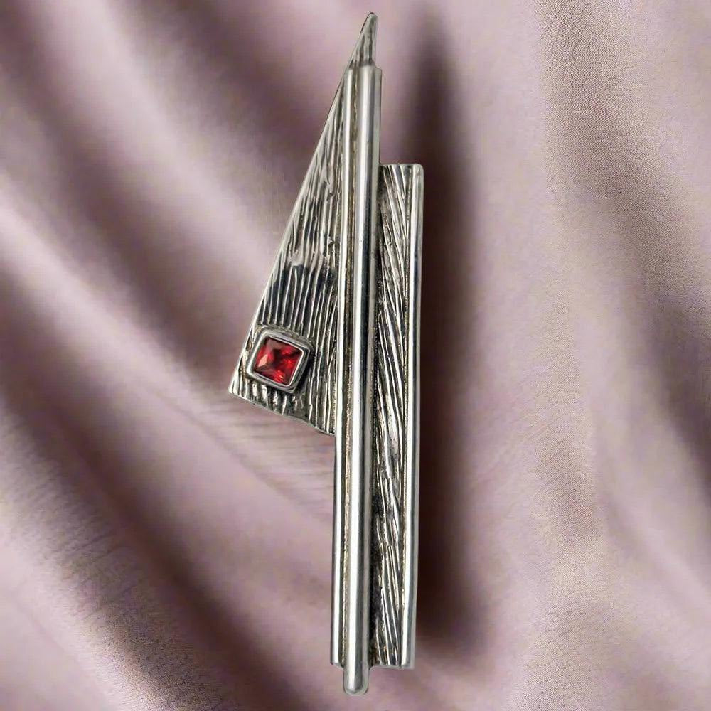 Greek Traditional Brooch in Sterling silver with Zircon (K-31)