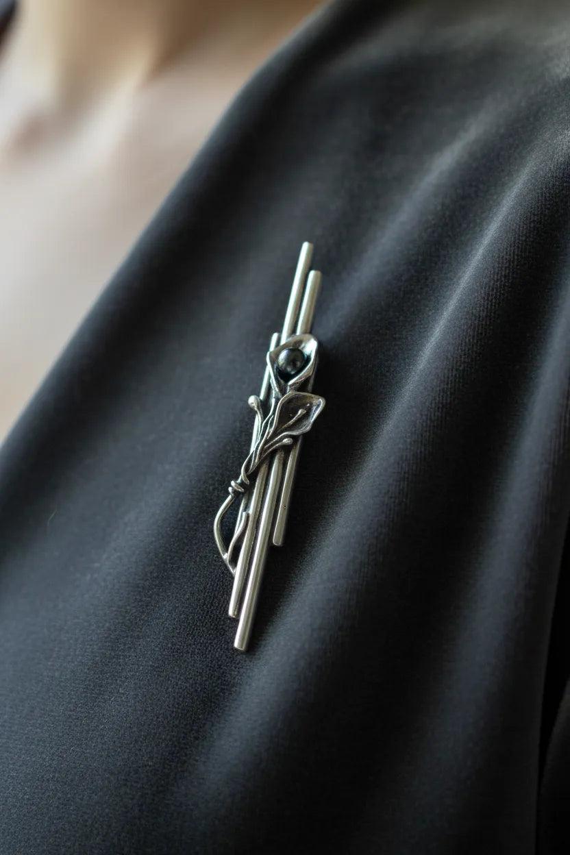 Greek Traditional Brooch in Sterling silver with hematitis (K-28)