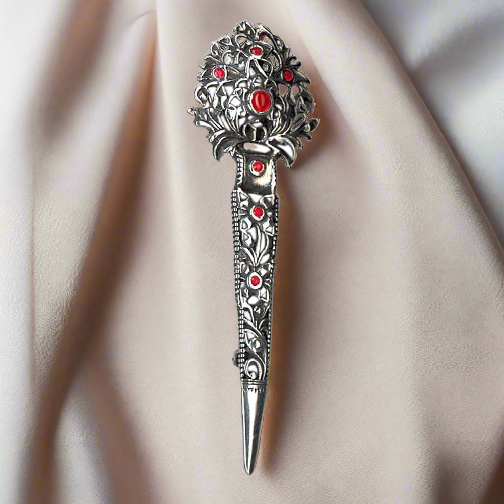 Greek Traditional Brooch in sterling silver with Zircon (K-06) - ELEFTHERIOU EL