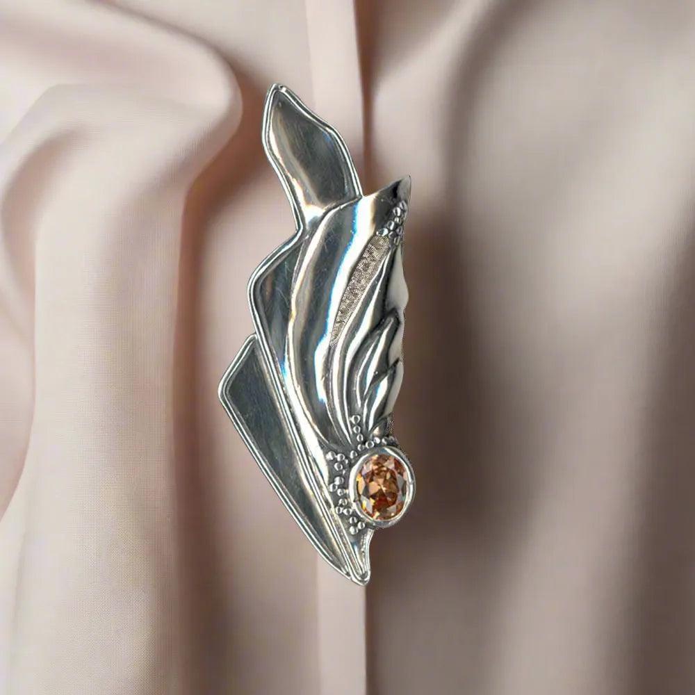 Greek Traditional Brooch in sterling silver with zircon (K-16)