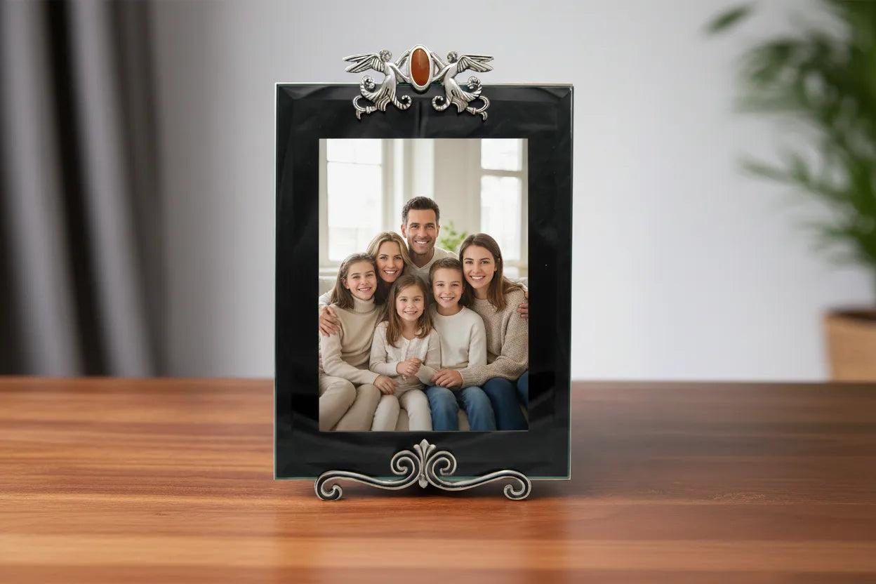 Greek Traditional Carnelian Bronze Silver Plated Picture Frame (A-60)