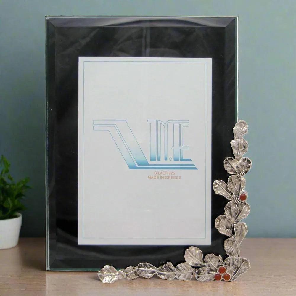 Greek Traditional Carnelian Bronze Silver Plated Picture Frame (A-68)