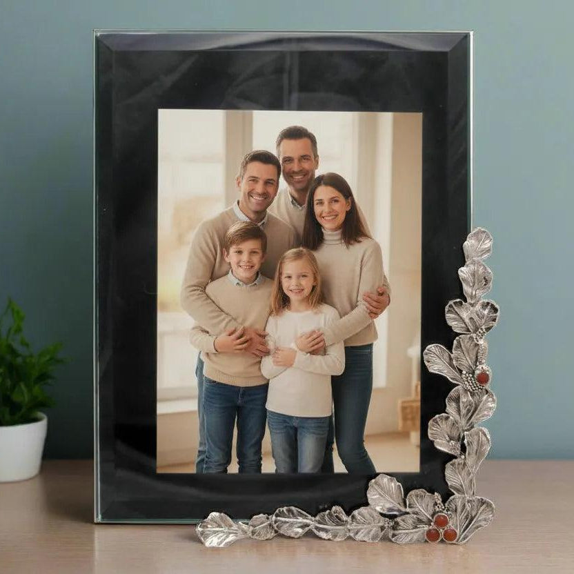 Greek Traditional Carnelian Bronze Silver Plated Picture Frame (A-68)