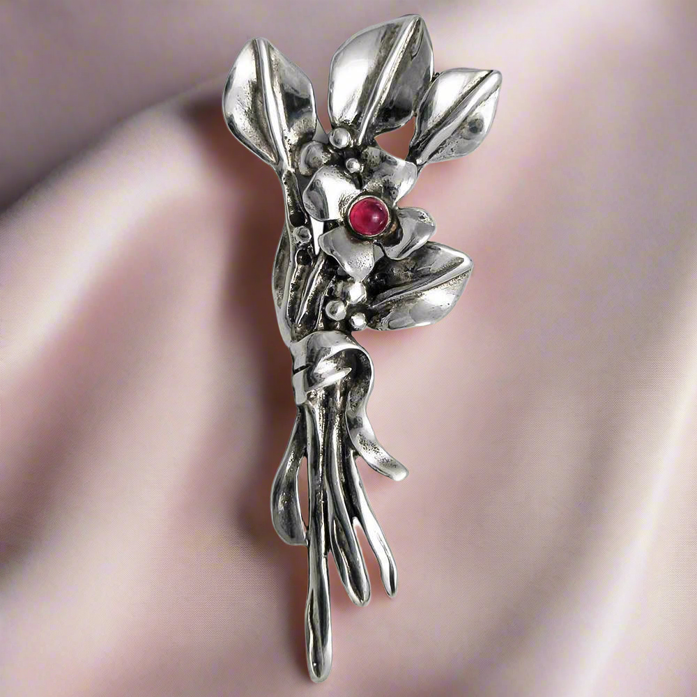 Greek Traditional Flower Brooch in Sterling silver with zircon (K-24) - ELEFTHERIOU EL
