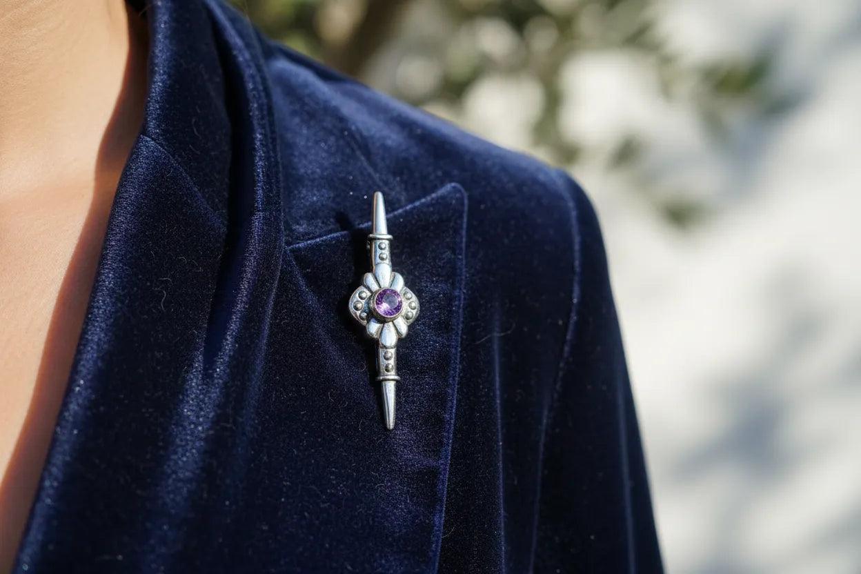 Greek Traditional Flower brooch in Sterling Silver with Zircon (K-04)