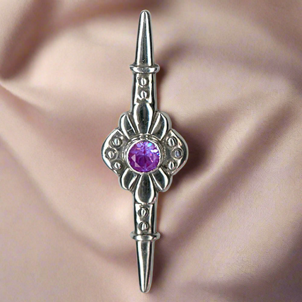 Greek Traditional Flower brooch in Sterling Silver with Zircon (K-04) - ELEFTHERIOU EL