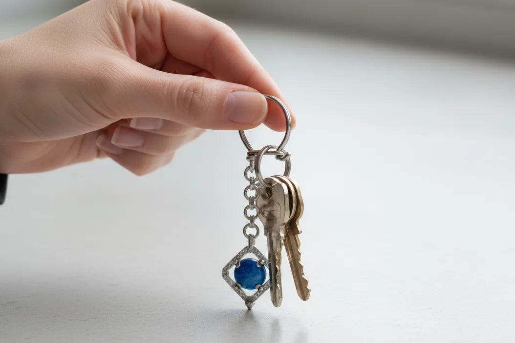 Greek Traditional Key ring in sterling silver with a lapis lazuli (MP-19)