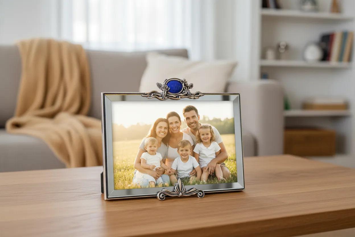 Greek Traditional Lapis Lazuli Bronze Silver Plated Picture Frame (A-63)