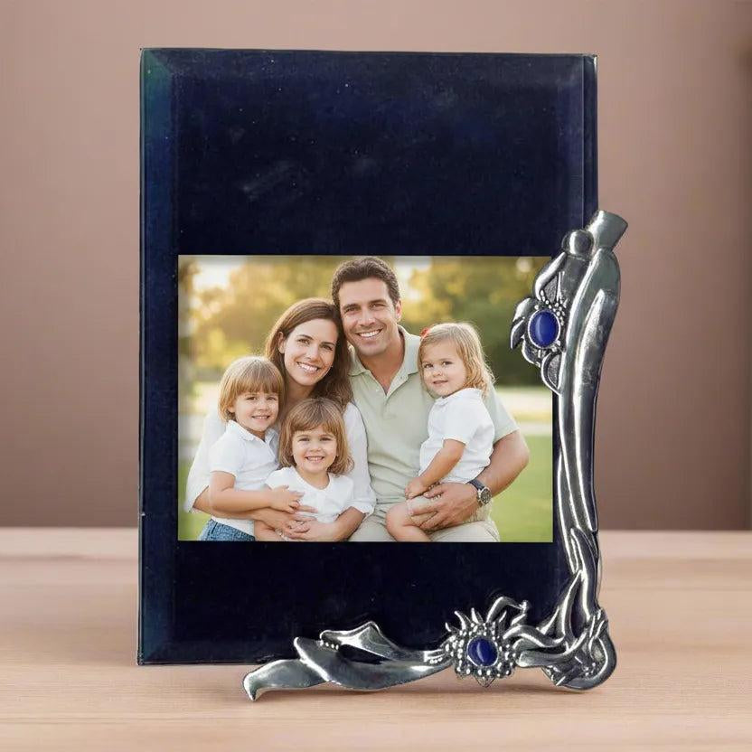 Greek Traditional Lapis Lazuli Bronze Silver Plated Picture Frame (A-66)
