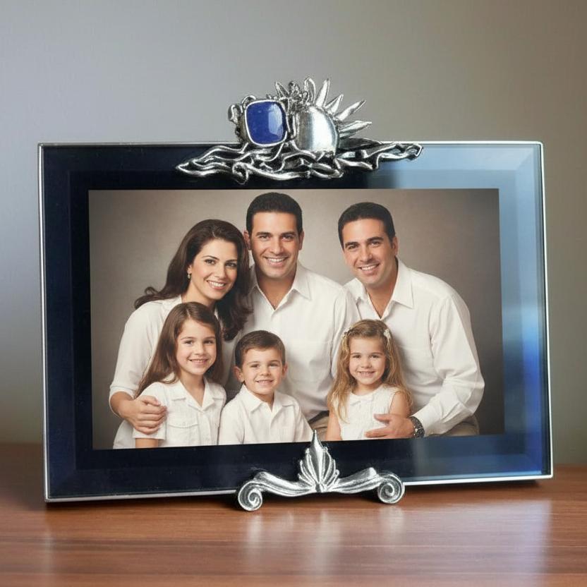 Greek Traditional Lapis Lazuli Bronze Silver Plated Picture Frame (A-67)