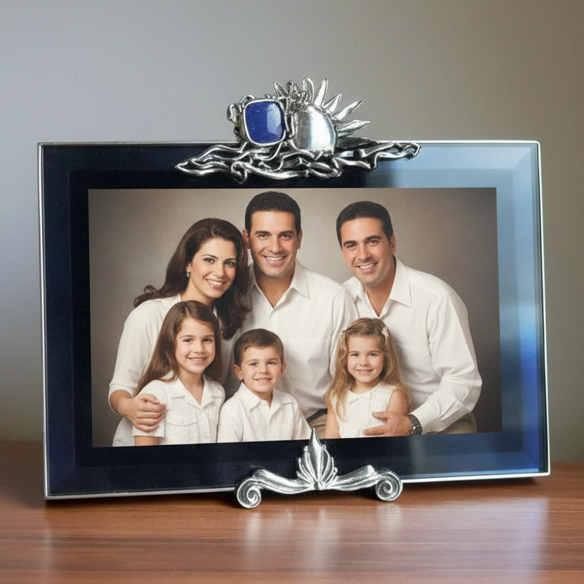 Greek Traditional Lapis Lazuli Bronze Silver Plated Picture Frame (A-67)