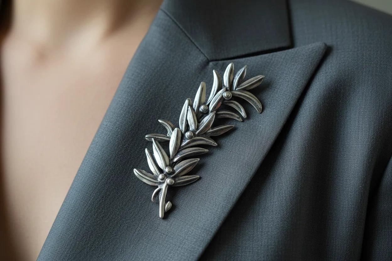 Greek Traditional Olive leaf brooch in Sterling silver (K-22)